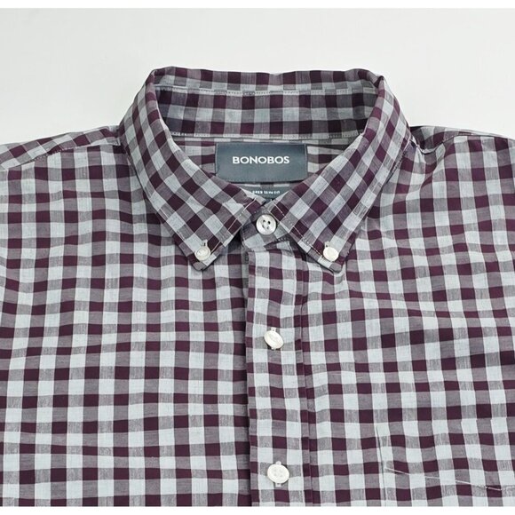 Bonobos Tailored Slim Fit Size XL Mens Gray Burgundy Check Button Down Shirt - Picture 1 of 9